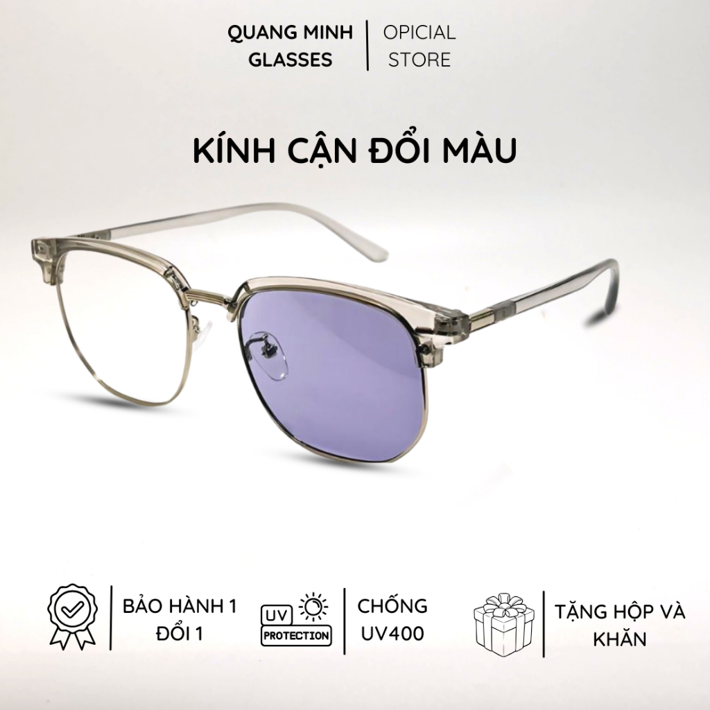 Kính cận đổi màu chống tia UV Quang Minh, chống ánh sáng xanh gọng nhựa dẻo có độ dành cho học sinh, sinh viên - MÃ X22