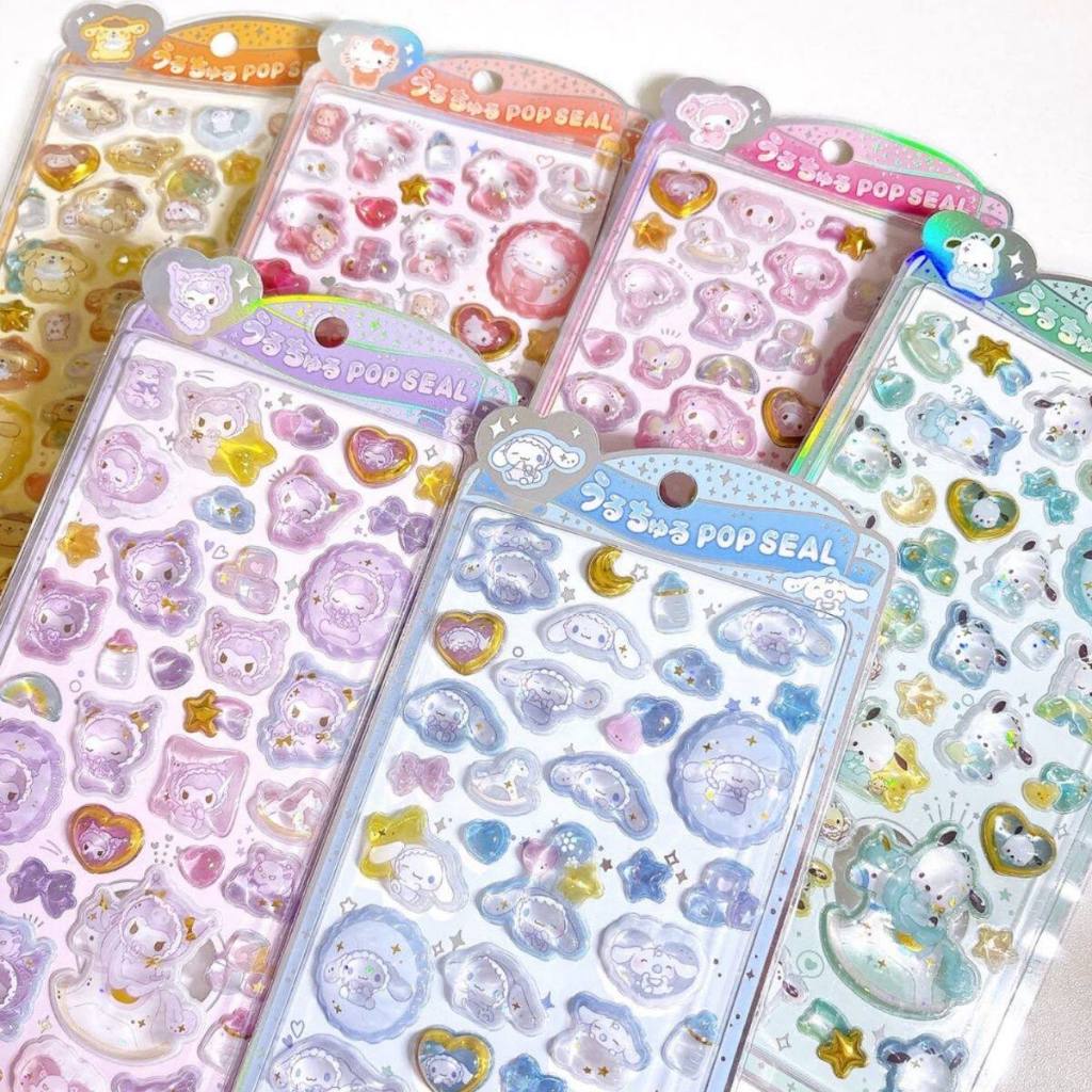 Sticker Nổi 3D Sanrio Dập Nhũ Trong Suốt Chống Nước - Kuromi My Melody Cinnamoroll Dán Sổ Tay Điện Thoại Laptop DIY