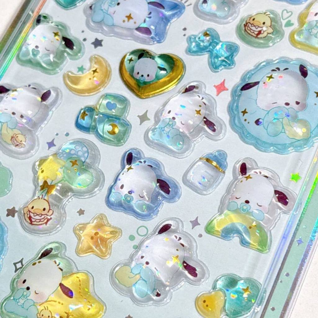 Sticker Nổi 3D Sanrio Dập Nhũ Trong Suốt Chống Nước - Kuromi My Melody Cinnamoroll Dán Sổ Tay Điện Thoại Laptop DIY