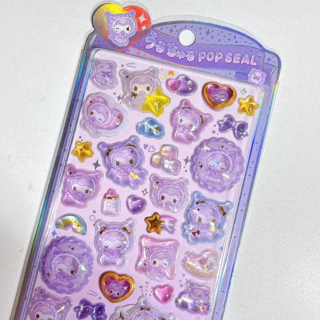 Sticker Nổi 3D Sanrio Dập Nhũ Trong Suốt Chống Nước - Kuromi My Melody Cinnamoroll Dán Sổ Tay Điện Thoại Laptop DIY