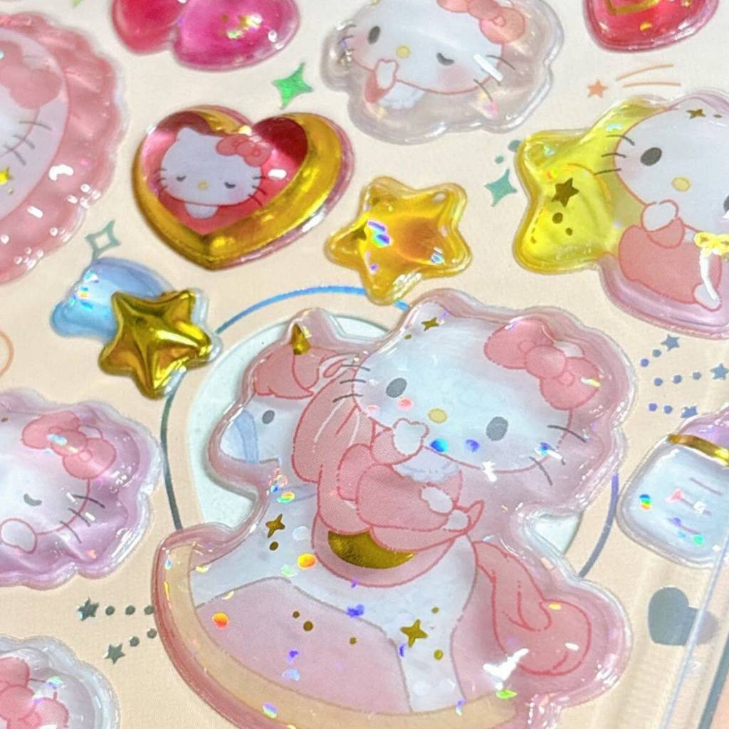 Sticker Nổi 3D Sanrio Dập Nhũ Trong Suốt Chống Nước - Kuromi My Melody Cinnamoroll Dán Sổ Tay Điện Thoại Laptop DIY