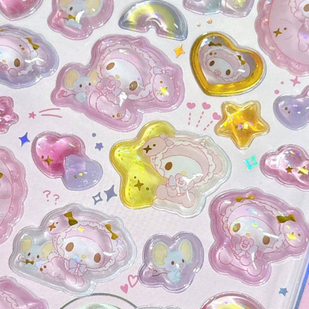Sticker Nổi 3D Sanrio Dập Nhũ Trong Suốt Chống Nước - Kuromi My Melody Cinnamoroll Dán Sổ Tay Điện Thoại Laptop DIY