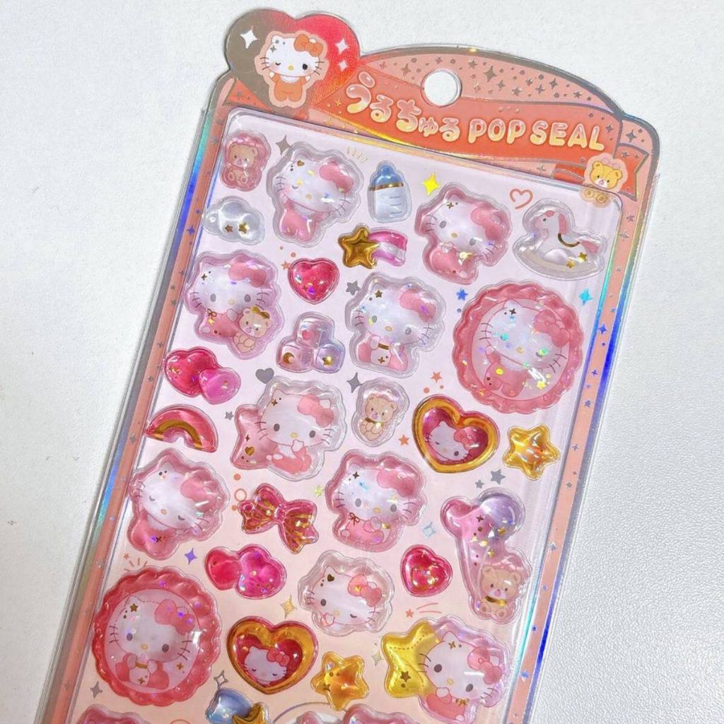 Sticker Nổi 3D Sanrio Dập Nhũ Trong Suốt Chống Nước - Kuromi My Melody Cinnamoroll Dán Sổ Tay Điện Thoại Laptop DIY