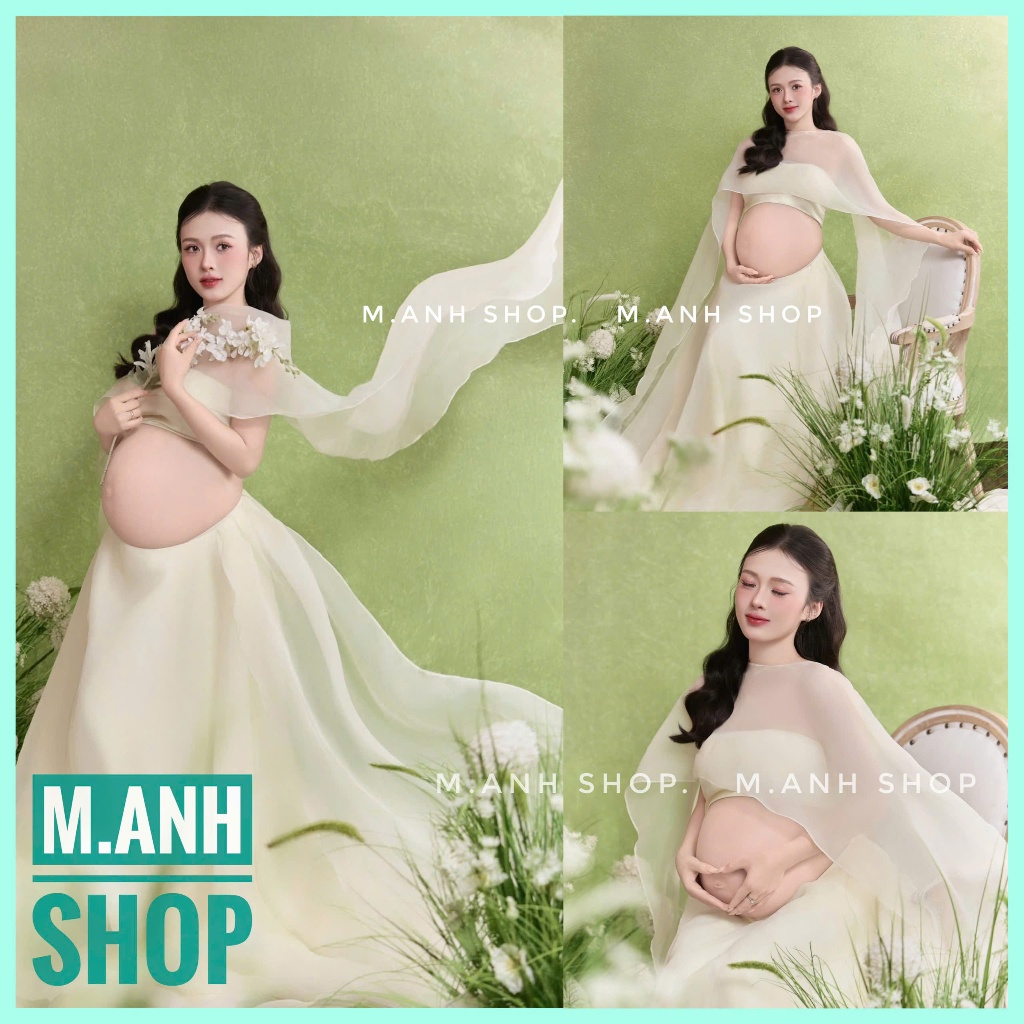 Sét Bầu Voan Kèm Khăn CHoàng Chụp Ảnh Concep Bầu Xinh Đẹp