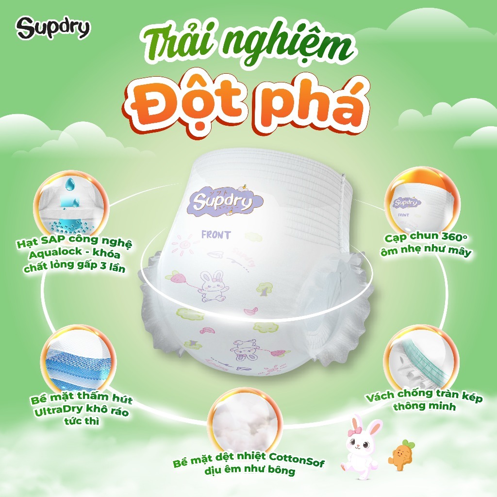 (Tiết Kiệm) Tã Bỉm Quần Supdry Eco Khô Thoáng, An Toàn Cho da bé size M, L, XL, XXL, 3XL
