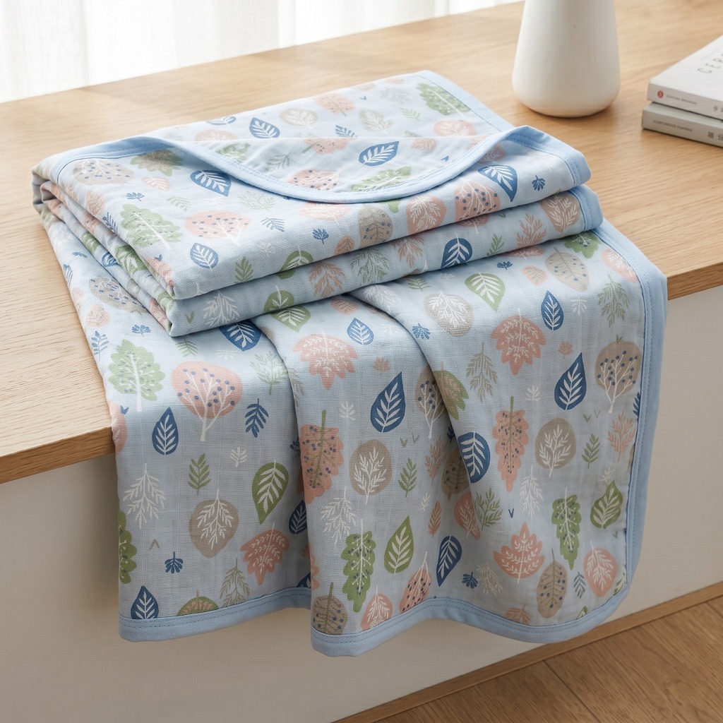 VẢI COTTON TRẦN BÔNG MỎNG HỌA TIẾT LÁ - MAY CHĂN GA GỐI, QUẦN ÁO TRẺ EM, KHĂN TẮM, BỘ ĐỒ......
