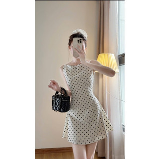 Váy 2 Dây Chấm Bi Cổ Thuyền 2 From Ngắn Dài Cá Tính Đi Chơi , Váy Tiệc, Váy cổ yếm