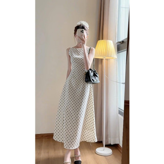 Váy 2 Dây Chấm Bi Cổ Thuyền 2 From Ngắn Dài Cá Tính Đi Chơi , Váy Tiệc, Váy cổ yếm