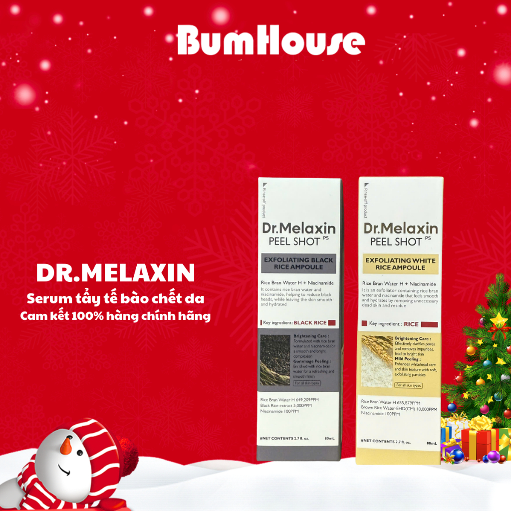 Tinh chất peel gạo tẩy da chết sáng da DR.MELAXIN Exfloliating Black Rice/ White Rice Ampoule Peel Shot 80ml