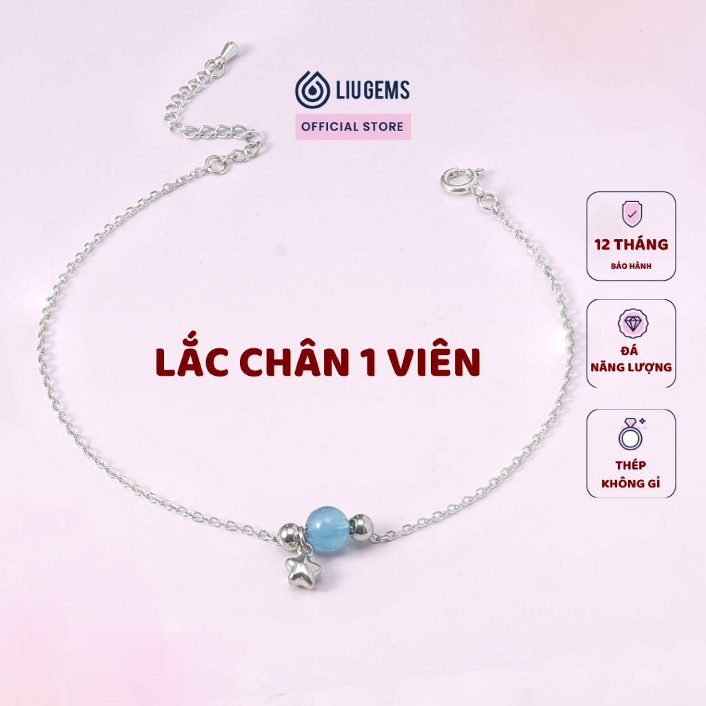 Lắc Chân Thép Không Gỉ 1 Hạt Liugems – Minimalist Đính Đá Năng Lượng & Charm Mini Tinh Tế LCT01
