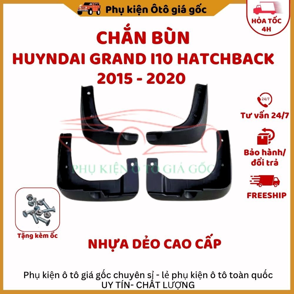 Bộ 4 chắn bùn xe Huyndai Grand I10 Hatchback 2015 - 2020 nhựa dẻo cao cấp (tặng kèm ốc vít)