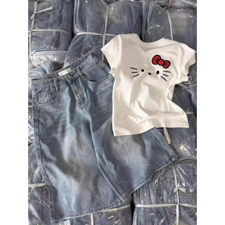 Áo thun bbt chất tăm dáng ôm in hình kitty ria mèo + chữ hello kitty
