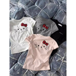 Áo thun bbt chất tăm dáng ôm in hình kitty ria mèo + chữ hello kitty