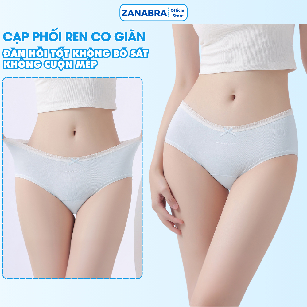 Quần lót nữ cotton cạp vừa đính nơ tinh tế, Quần chip nữ kháng khuẩn 7A viền bèo dễ thương ZANABRA L4119