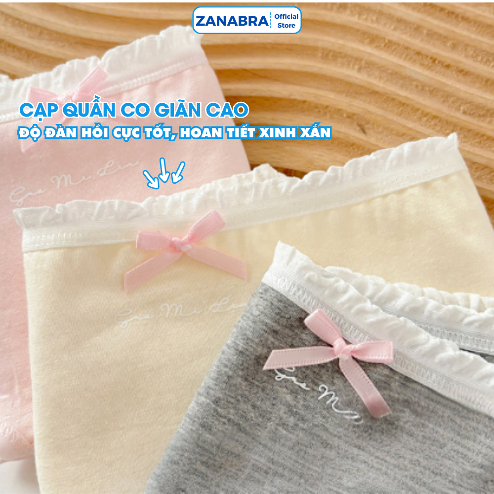 Quần lót nữ cotton kháng khuẩn thấm hút tốt, Quần chíp nữ viền bèo kèm nơ dễ thương ZANABRA L4119