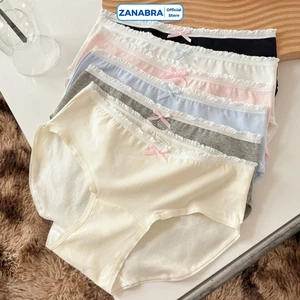 Quần lót nữ cotton cạp vừa đính nơ tinh tế, Quần chip nữ kháng khuẩn 7A viền bèo dễ thương ZANABRA L4119