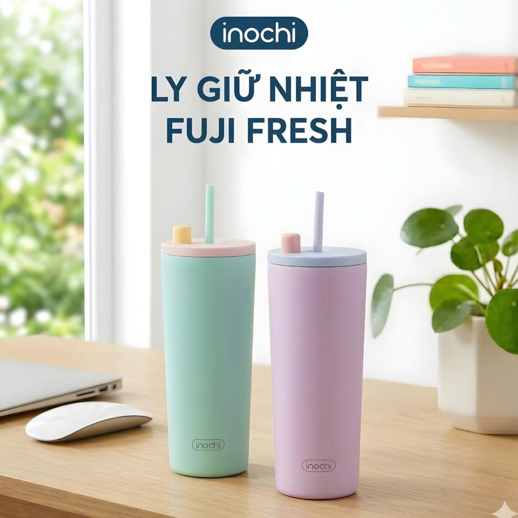 Ly Giữ Nhiệt Fuji Fresh Inochi 750ml - Inox 304 Có Ống Hút Giữ Nóng Lạnh 6H+ Giữ Nhiệt Nắp Kín