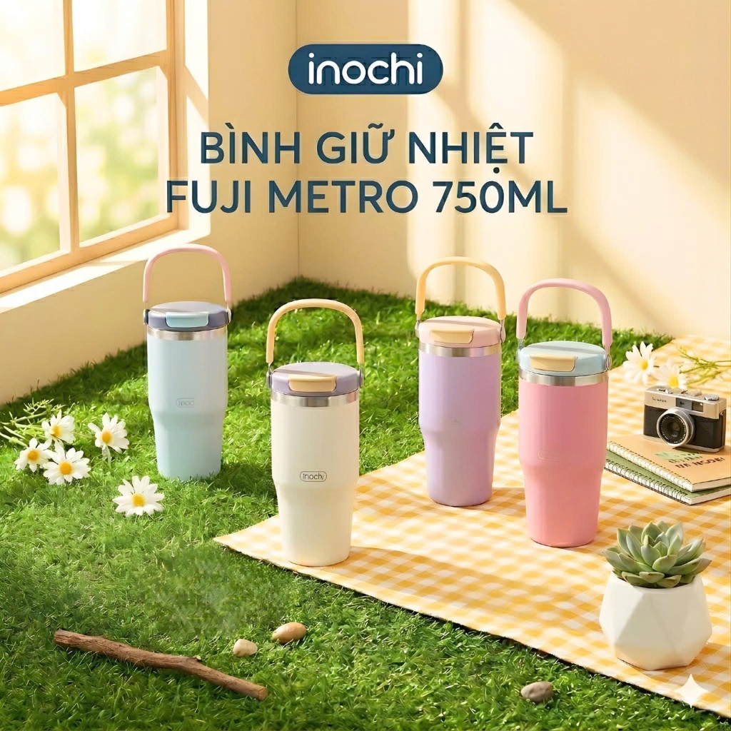 Bình Giữ Nhiệt Fuji Metro Inochi 750ml - Inox 304 Có Quai Xách Giữ Nóng Lạnh 6H+ Nắp Kín Chống Tràn