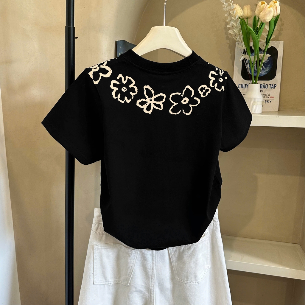Áo Thun Hoa Viền Cổ Basic, Chất Cotton Mềm Mịn, Có Kèm Hình Thật.