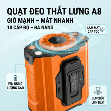 Quạt đeo thắt lưng 10 cấp độ gió TIATO quạt treo eo pin 10.000mAh quạt điều hoà đeo hông đeo cổ thắt lưng kèm sạc usb