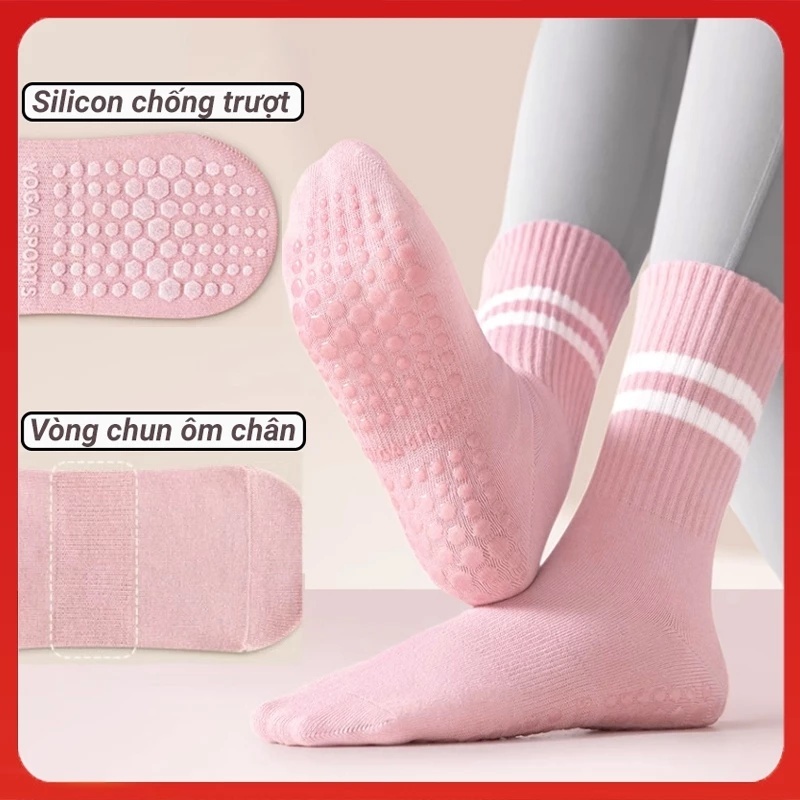 [Peinn] Tất vớ nữ tập Gym,Yoga, Pilates chống trơn trượt. Vớ thể thao nữ cổ lửng cotton thoáng khí có silicon ở bàn chân