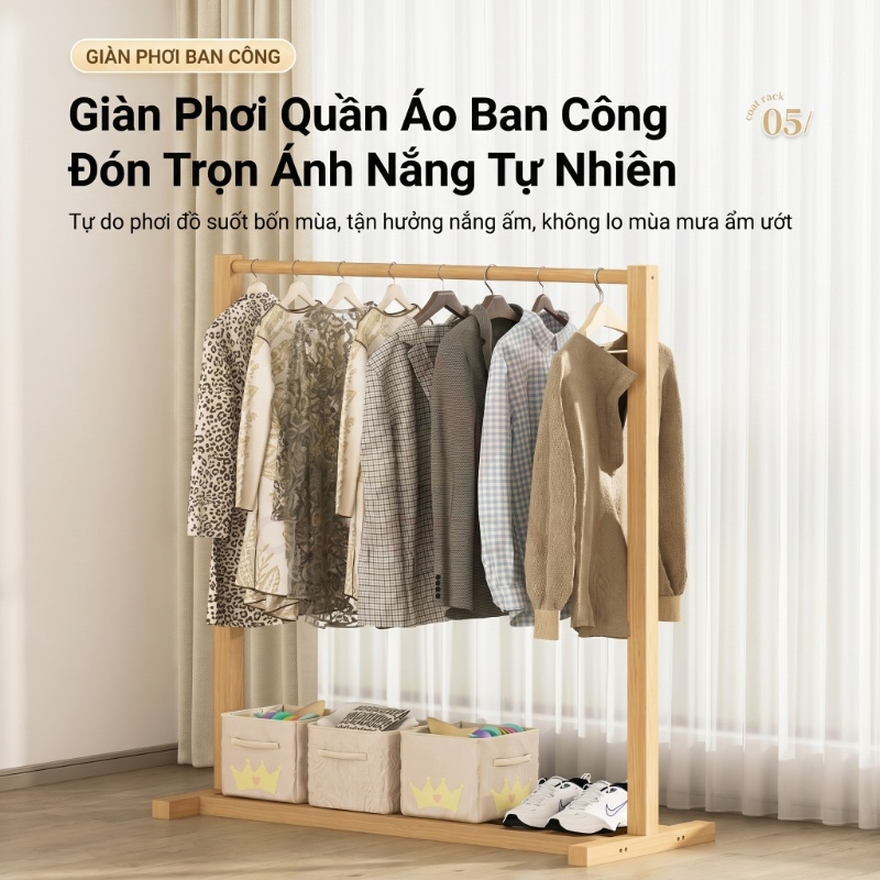 CONOCO Tủ quần áo mở gỗ thông tự nhiên cao cấp không cửa decor phòng ngủ