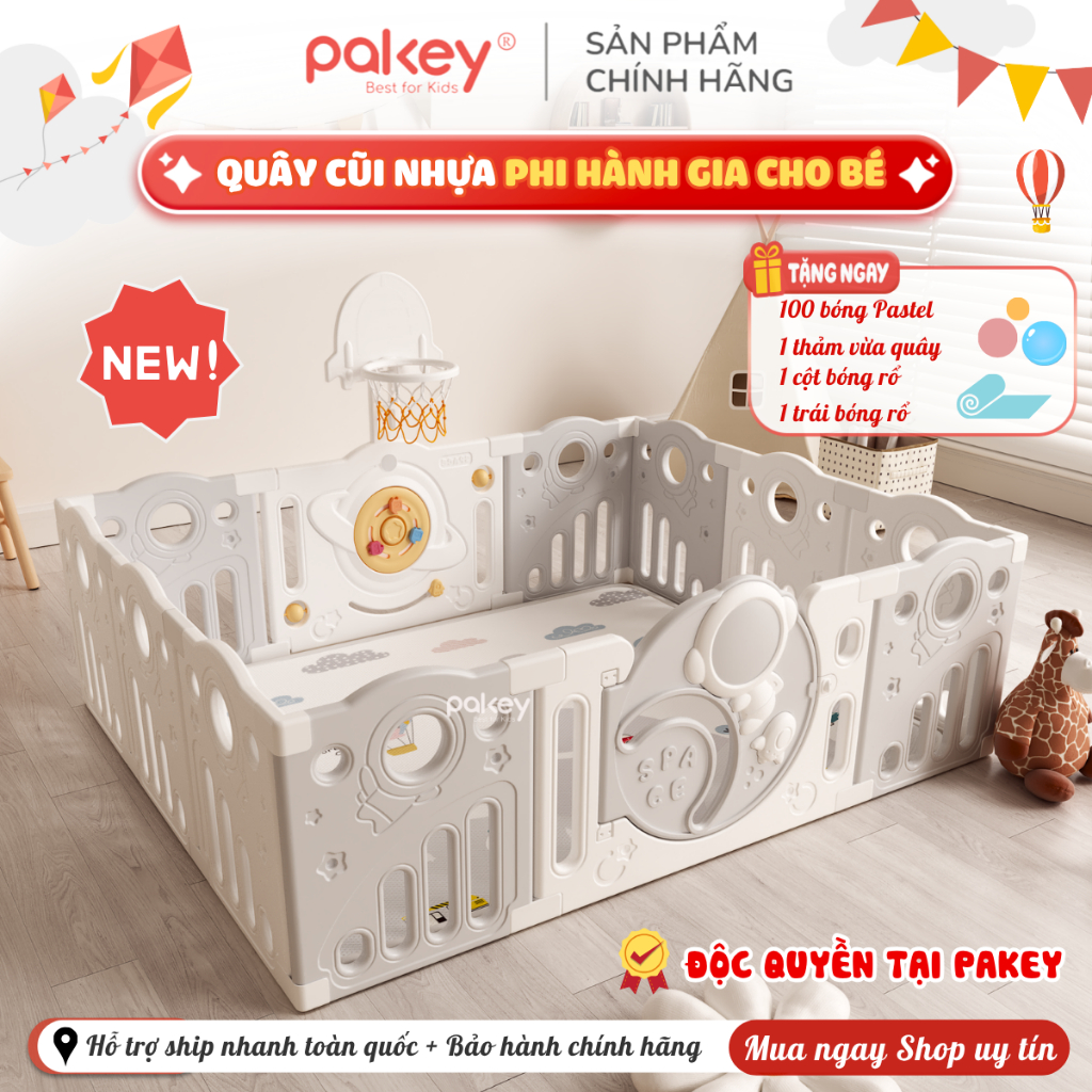 [New 2026] Quây Cũi Nhựa Phi Hành Gia, Quây Cũi Nhựa Cho Bé Tặng Kèm 100 Bóng + Thảm + Set Bóng Rổ Bảo Hành Trọn Đời