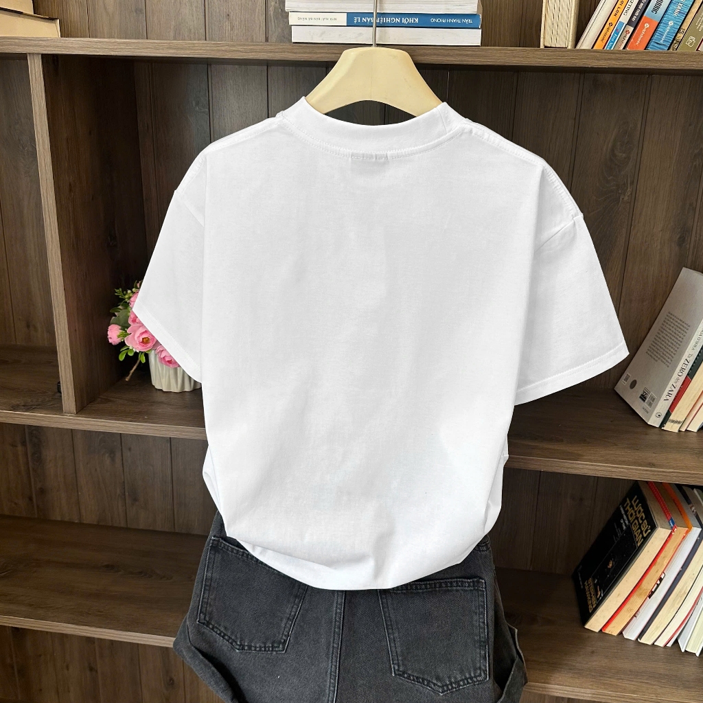 Áo Thun Trắng Phối Kính Hồng Năng Động, Chất Cotton Thoáng Mát, Có Kèm Hình Thật.