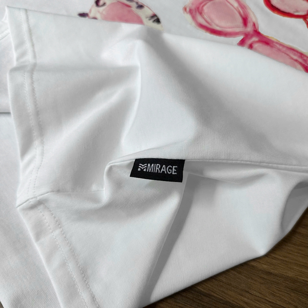 Áo Thun Trắng Phối Kính Hồng Năng Động, Chất Cotton Thoáng Mát, Có Kèm Hình Thật.