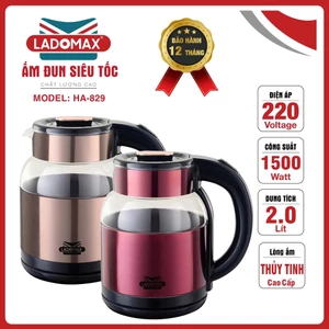 ẤM ĐUN SIÊU TỐC THỦY TINH 2 LỚP LADOMAX Model: HA-829