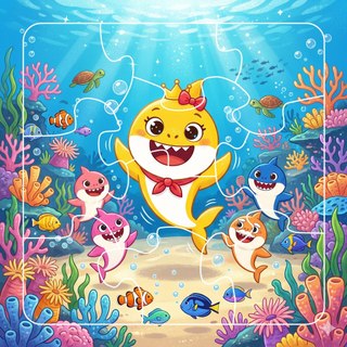 COMBO SỈ 12 tranh ghép nhỏ 17cm Baby Shark, có khung lắp TooYoo TG0117
