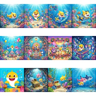COMBO SỈ 12 tranh ghép nhỏ 17cm Baby Shark, có khung lắp TooYoo TG0117