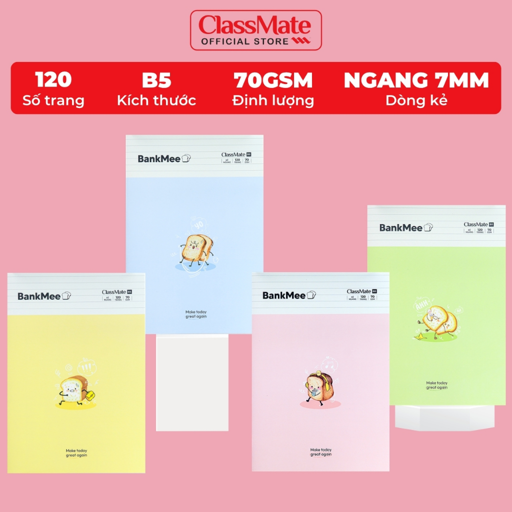 Vở Kẻ Ngang 120 Trang Classmate Vở Viết B5, 70gsm Tập Sinh Viên Bìa BankMee Chống Nước Ghi Chép, Viết Bài NB5-12-0342