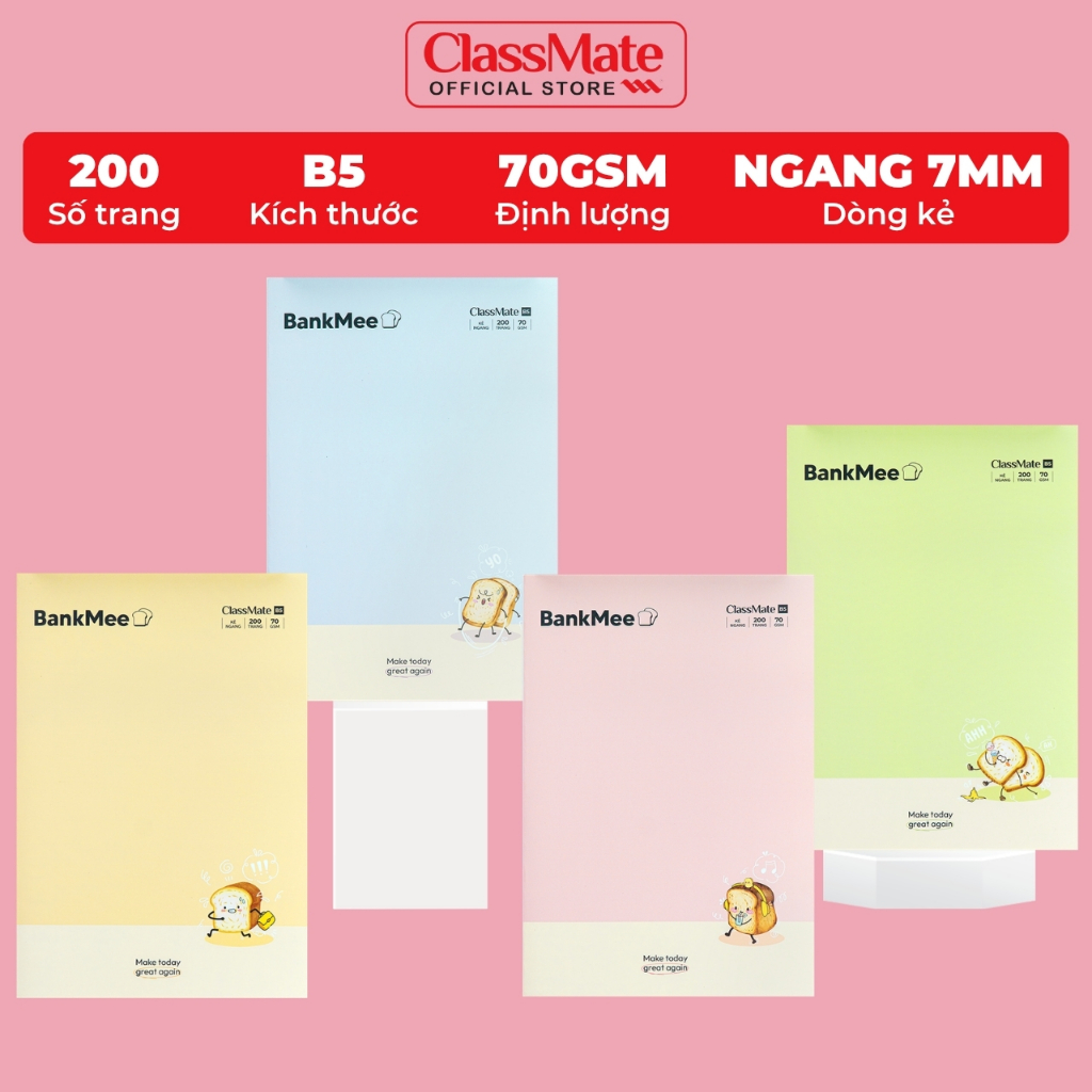 Vở Kẻ Ngang 200 Trang Classmate Quyển Vở B5, 70gsm Bìa BankMee Chống Nước Tập Sinh Viên Ghi Chép NB5-20-0343