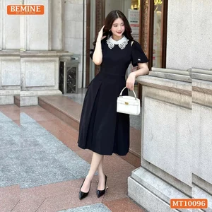 Đầm thiết kế BEMINE cổ ren khoét vai tay phồng dáng chữ A phù hợp đi làm-MT10096