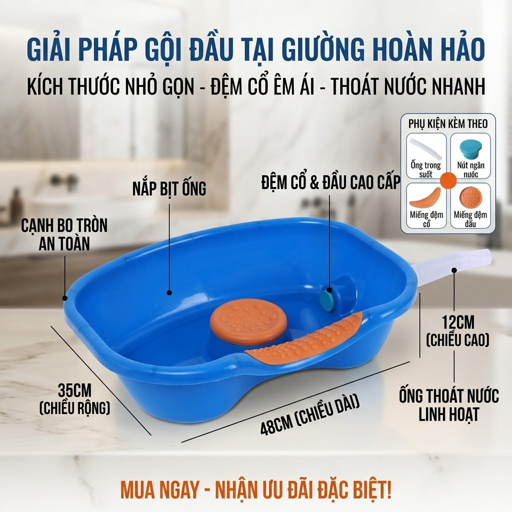 Chậu Gội Đầu, Thau Gội Đầu Tại Giường Cho Bà Bầu, Trẻ Em, Người Bệnh, Chất Liệu Nhựa ABS Cao Cấp, Bền Đẹp