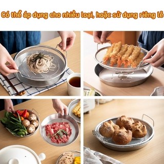 Bộ Khay Lọc Dầu Chiên Rán Inox Cao Cấp, Rổ Lưới Thoát Dầu Nhanh, Dùng Chiên Khoai Gà Tiện Lợi, Tặng Kèm Kẹp Gắp