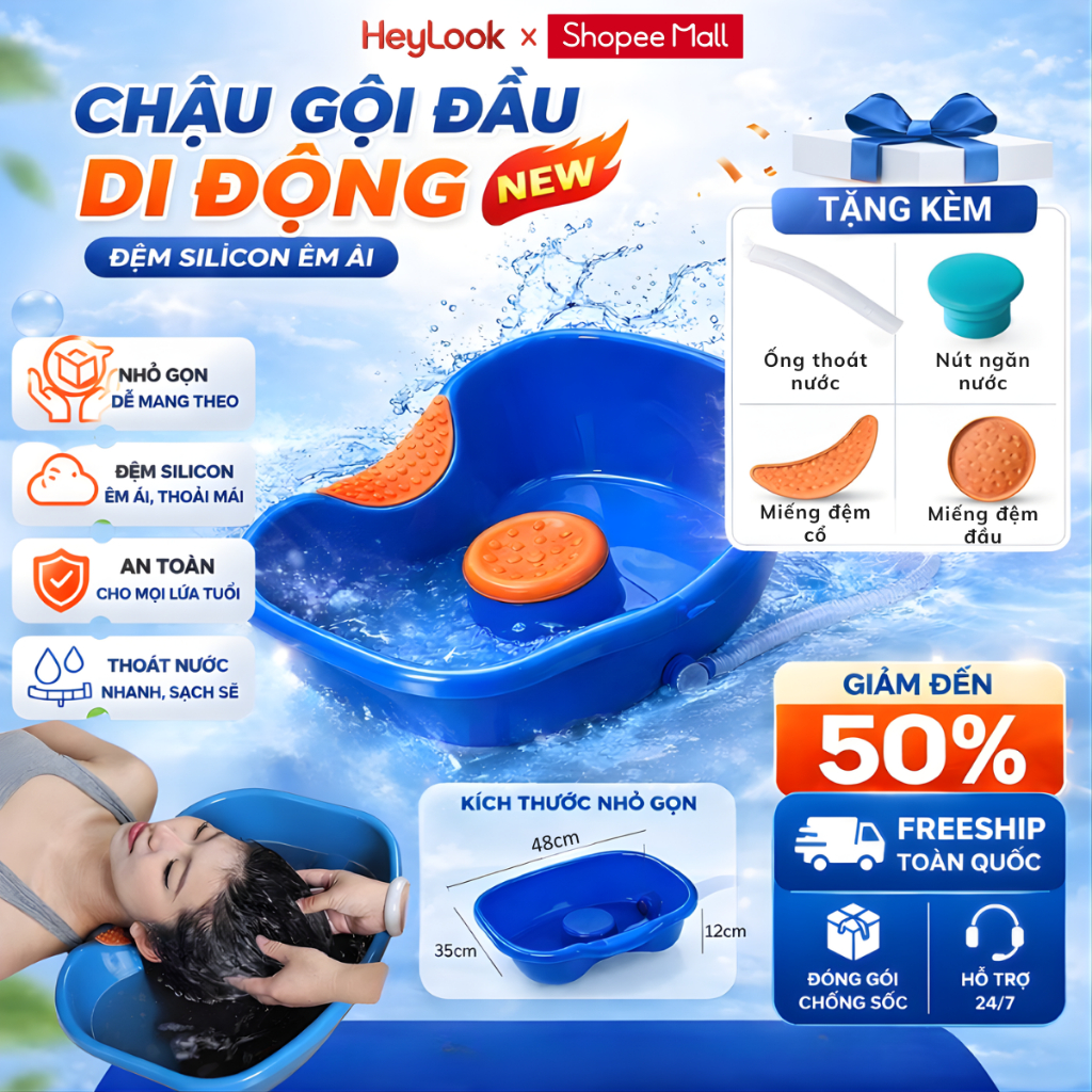 Chậu Gội Đầu, Thau Gội Đầu Tại Giường Cho Bà Bầu, Trẻ Em, Người Bệnh, Chất Liệu Nhựa ABS Cao Cấp, Bền Đẹp
