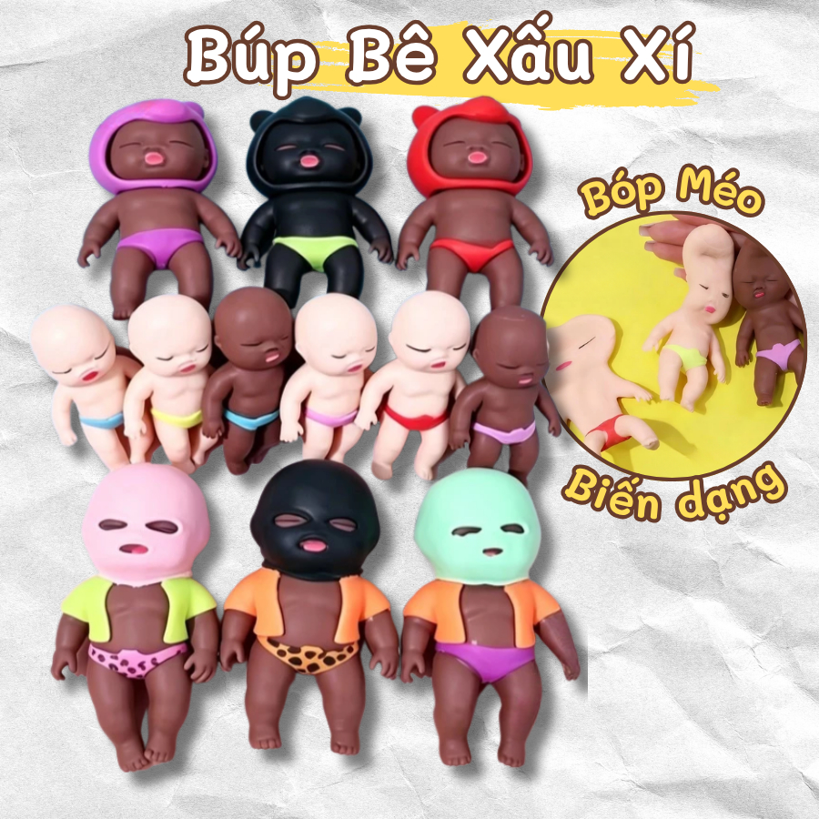 [SẴN HÀNG] Đồ Chơi Bóp Giảm Stress Hình Em Bé Dẻo Mềm, Búp Bê Xấu Xí Squishy Co Giãn, Giải Trí