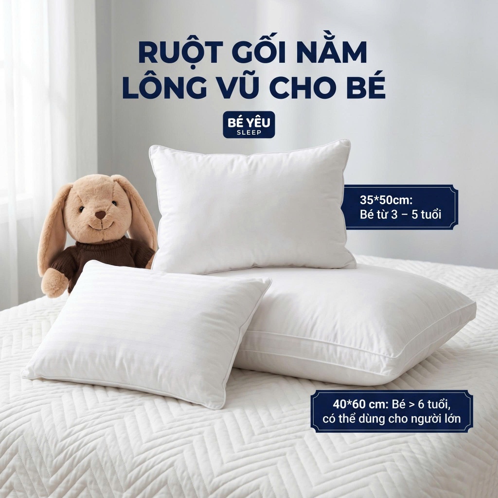 Ruột Gối Nằm Cho Bé Lông Vũ nhân tạo mềm mại, êm ái, nâng đỡ tốt, kháng khuẩn - Ngọc Hạnh Bedding