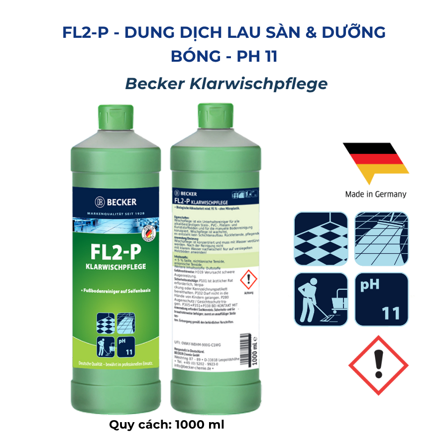 [Nhập khẩu Đức] Nước lau sàn & dưỡng bóng Becker FL2-P - pH 8.5