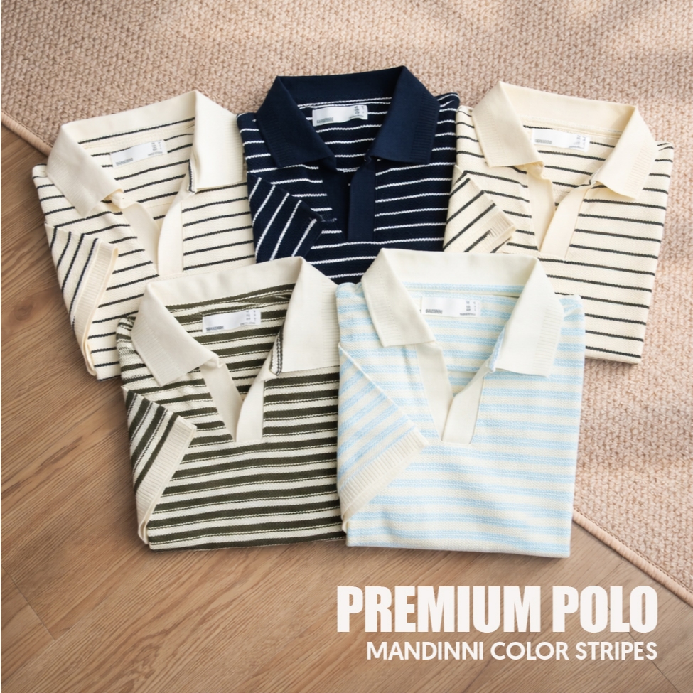 Áo thun polo cổ V CS03 chất vải sọc vải cotton dệt họa tiết xương cá cao cấp năng động - Mandinni