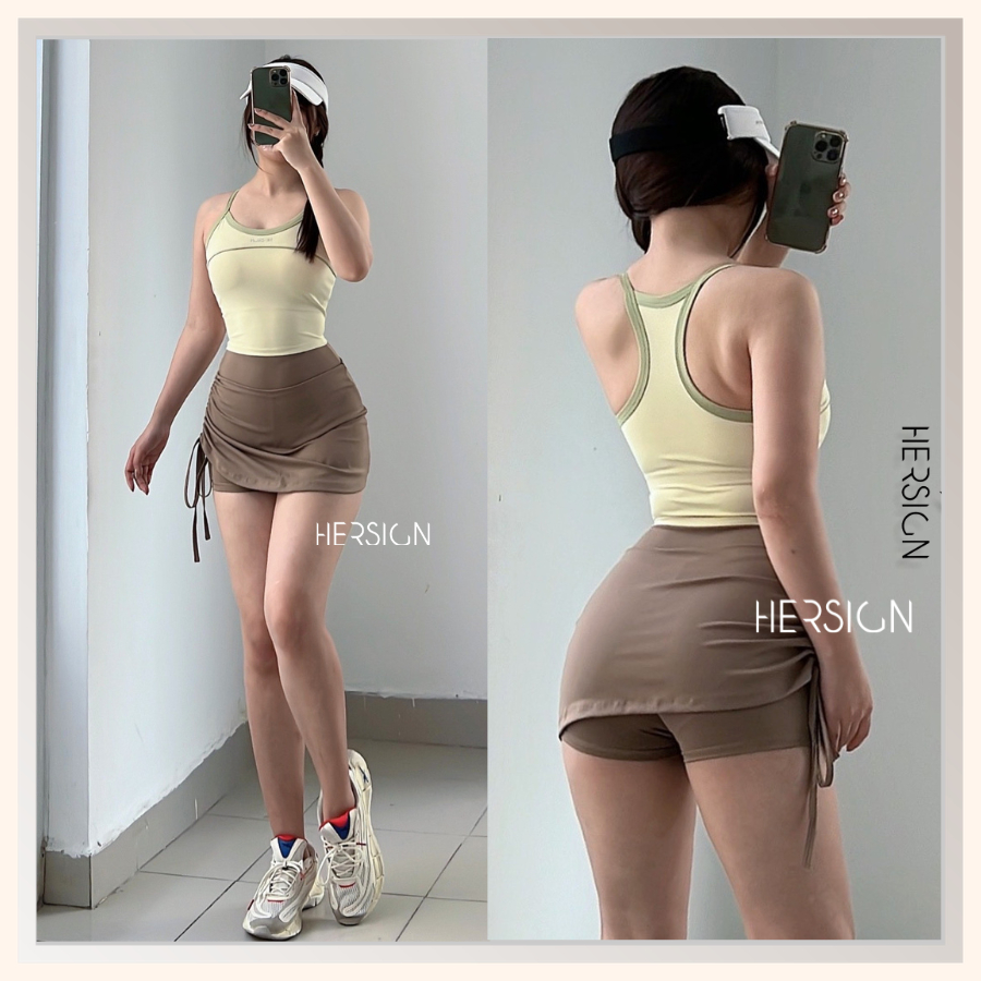 HERSIGN Set váy pickleball nữ Bộ đồ tập tennis nữ Áo tanktop thể thao chân váy Chữ A SMIXA25V14B BST Graced Motion