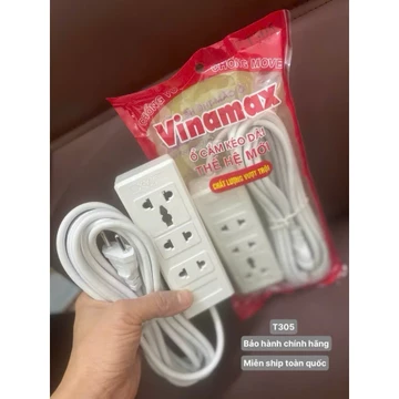 Ổ Cắm Kéo Dài Vinamax T305 – 3 Ổ Cắm Đa Năng, Phích Cắm 2 Chấu, Dây Dày An Toàn, Bảo Hành Chính Hãng