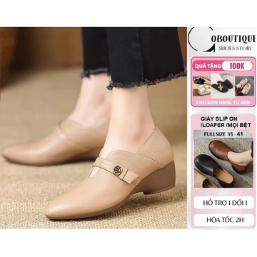 [ NHẸ ÊM RETRO ] Giày loafer nữ slip on da trơn đế bệt đế thấp giày lười giày mọi nữ GIÀY NỮ TRUNG NIÊN S256