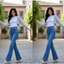 Quần jeans Nữ Lưng cao Ống Loe Dài Thêu Và Đính Đá Tôn Dáng Thời trang Lai Tua