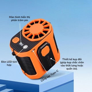 Quạt Đeo Hông Siêu Mạnh Pin 10000mAh | 100 Cấp Độ Gió | Quạt Đeo Thắt Lưng Mini Sạc Type-C Đèn LED