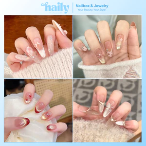 Nailbox 30 Móng Tay Giả Đủ Size | Móng Úp Gắn Charm Đá Hàn Quốc | Form Dài Ngắn | Tặng Keo Dán