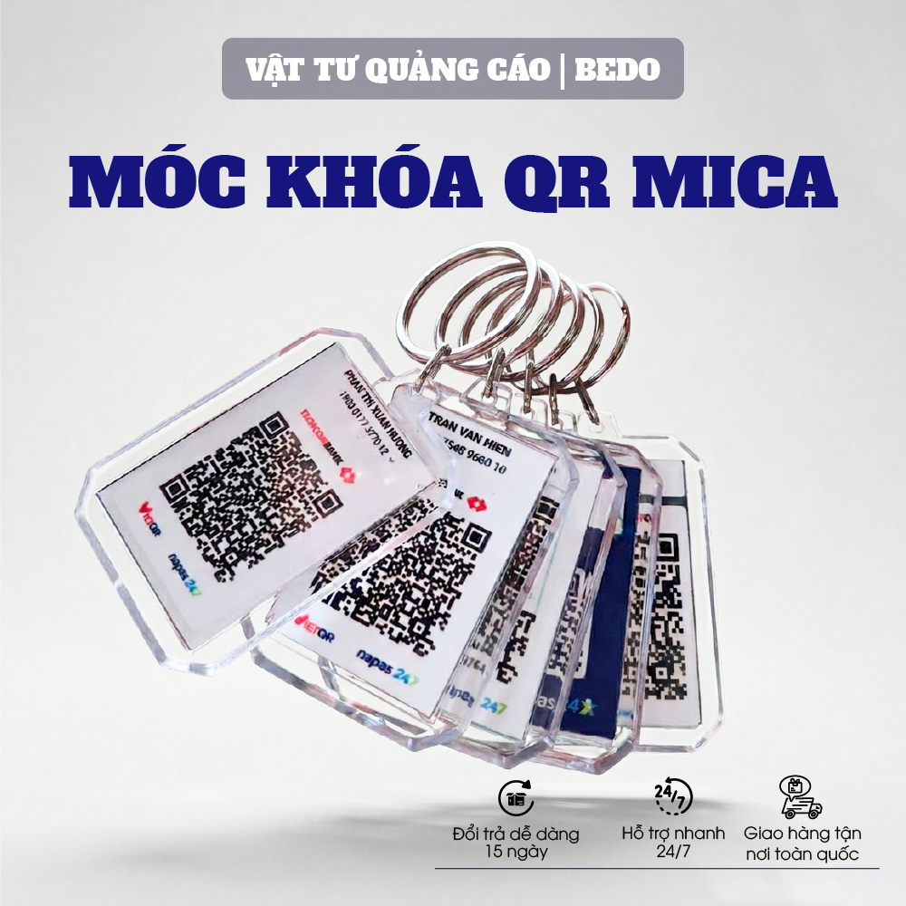 Móc khóa QR cá nhân bằng mica BEDO - In theo yêu cầu, quét mã nhanh tiện lợi, thiết kế sang trọng