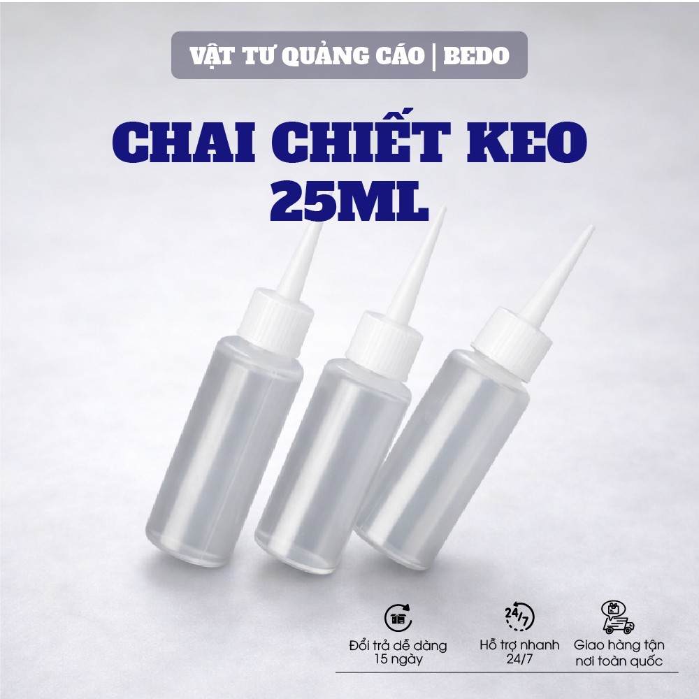 Chai Đựng Keo BEDO 25ml Nhựa Cao Cấp Trong Suốt Dạng Bóp Chiết Keo Chính Xác Chống Rò Rỉ